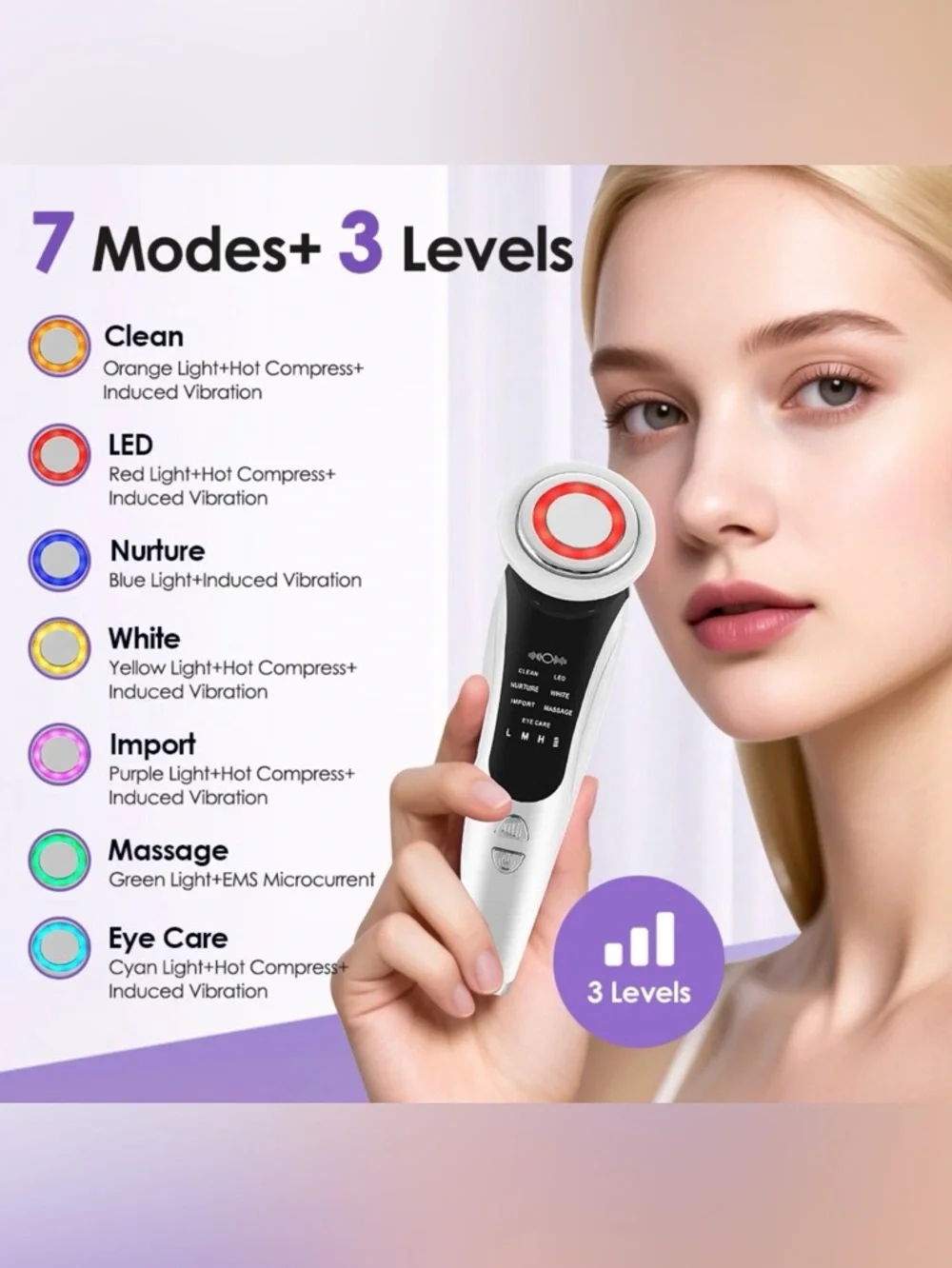 LED Facial Massager Face Beauty Tool 7 Modes Skin Care Wand New